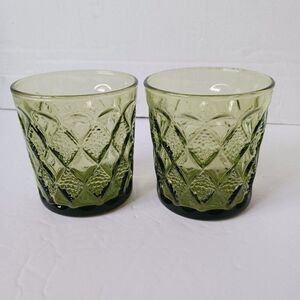 2 Anchor Hocking Fire King Kimberly Gems Glass Tumblers Avocado Green